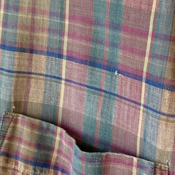 Chaps Ralph Lauren 90s Vintage Gauzy Light Button Plaid Shirt - Pink Mns Large - Picture 5 of 10